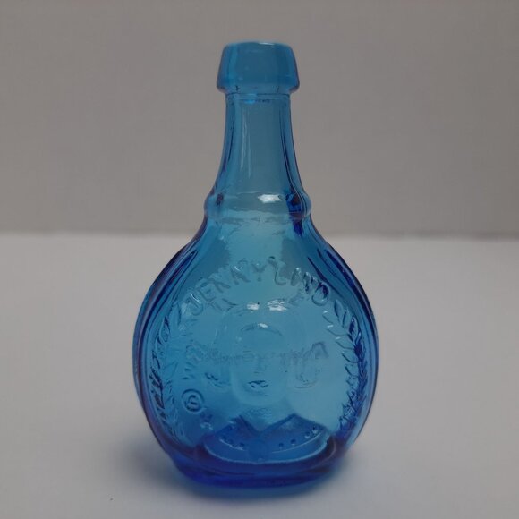 Wheaton Cerulean Blue Embossed Miniature Glass Bottle Decorative Vintage Piece - Picture 6 of 16